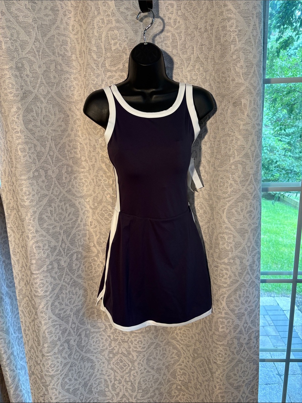 Fisoew small Women’s Navy and White Athletic Tank Dress with shorts - NWT